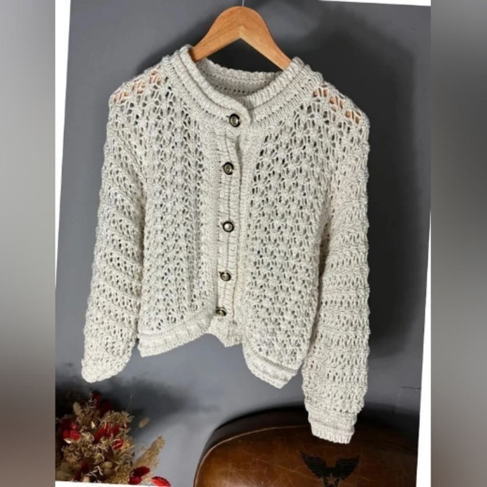 Ba&sh novela ecru openwork short cardigan size 2